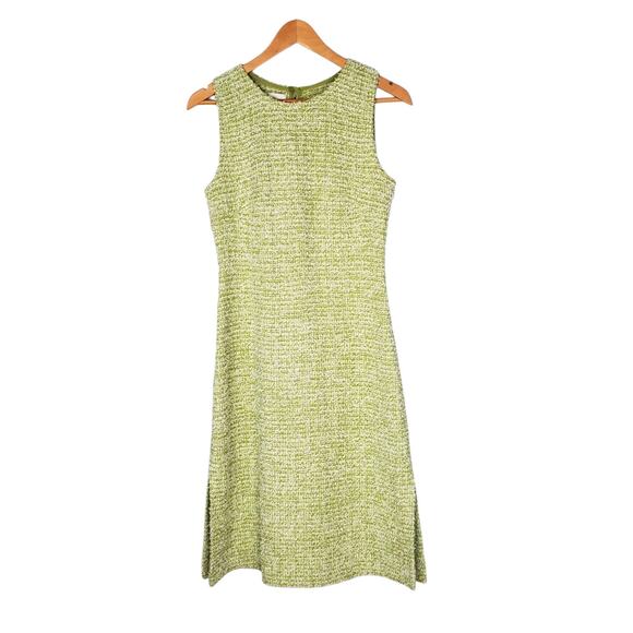 St. John Lurex Baby Eyelash Sheath Dress Tweed Knit Shift Dress Green Size 4 - Picture 3 of 13
